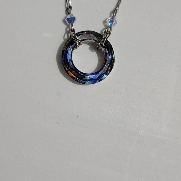 Silver Figaro Chain With Round Crystal 18" Necklace - Picture 7 of 11